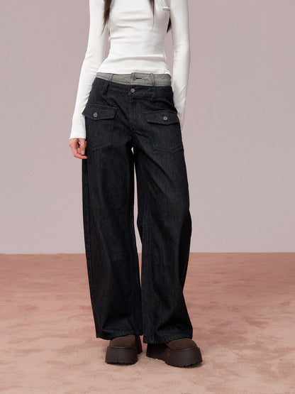 VIA PITTI VIADP650 Double waisted contrasting colors denim pants