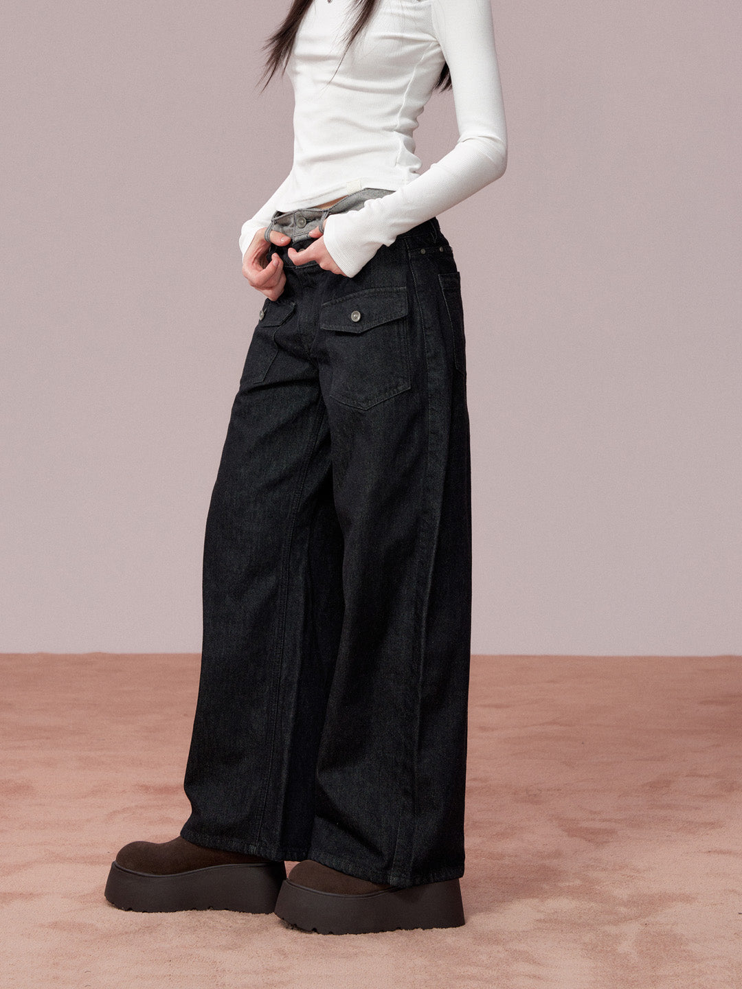 VIA PITTI VIADP650 Double waisted contrasting colors denim pants