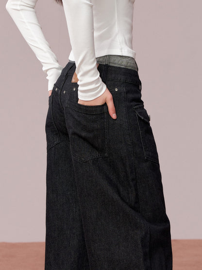 VIA PITTI VIADP650 Double waisted contrasting colors denim pants