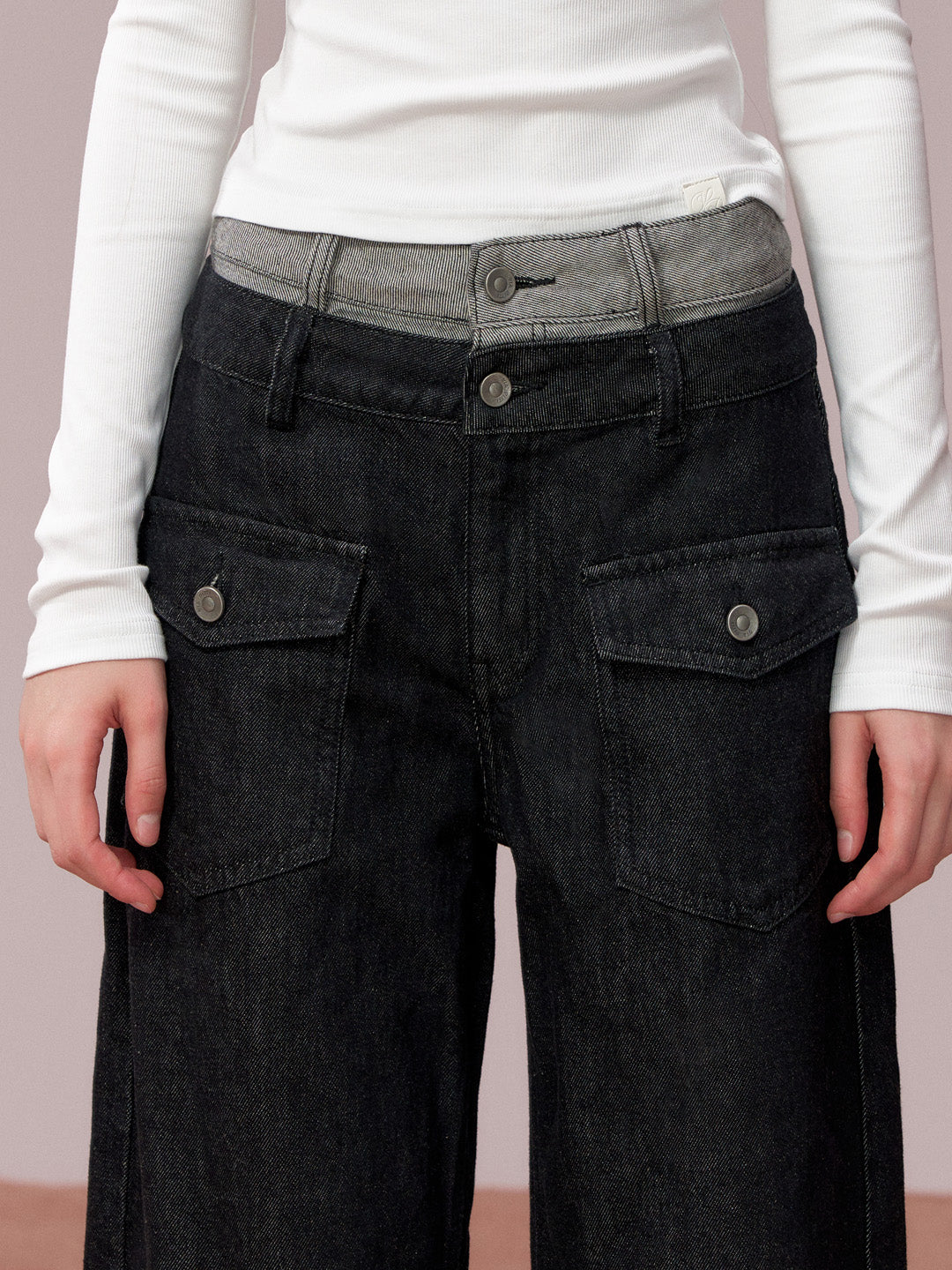 VIA PITTI VIADP650 Double waisted contrasting colors denim pants