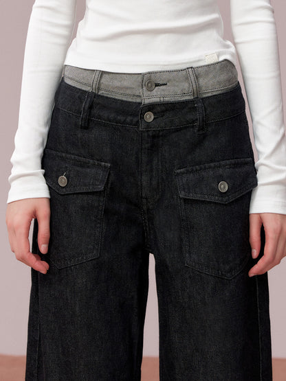 VIA PITTI VIADP650 Double waisted contrasting colors denim pants