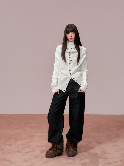 VIA PITTI VIADK749 High necked irregular button woolen jacket