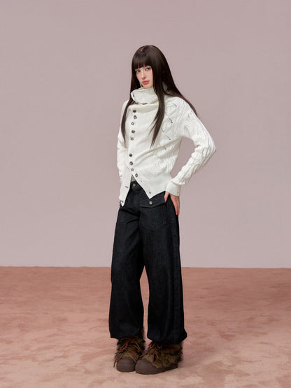 VIA PITTI VIADK749 High necked irregular button woolen jacket