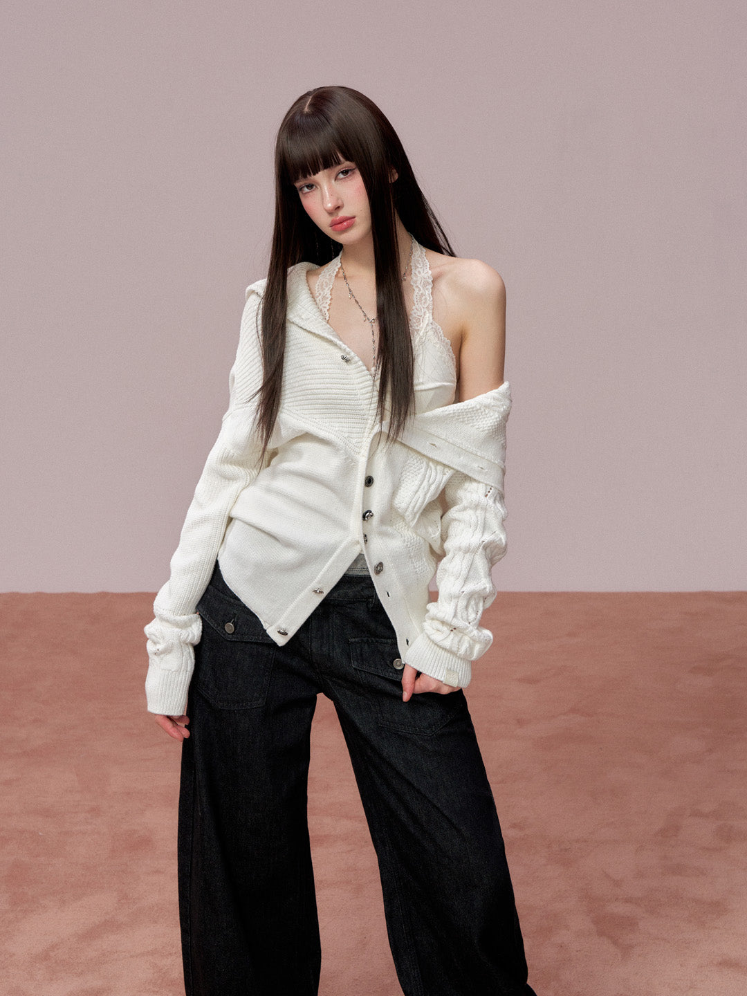 VIA PITTI VIADK749 High necked irregular button woolen jacket