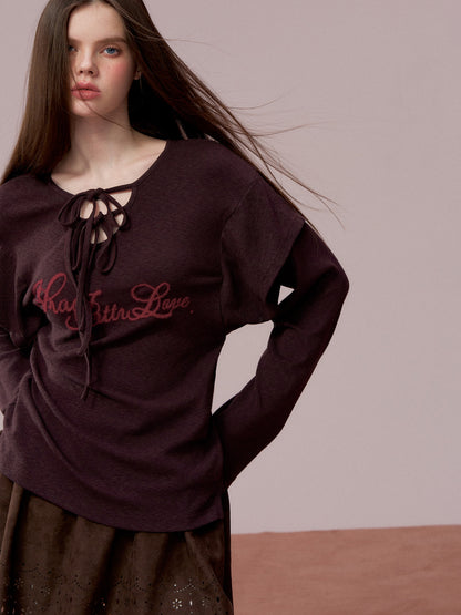 VIA PITTI VIADTP741 Fake Two Piece 3D Embroidered Loose Long Sleeve T