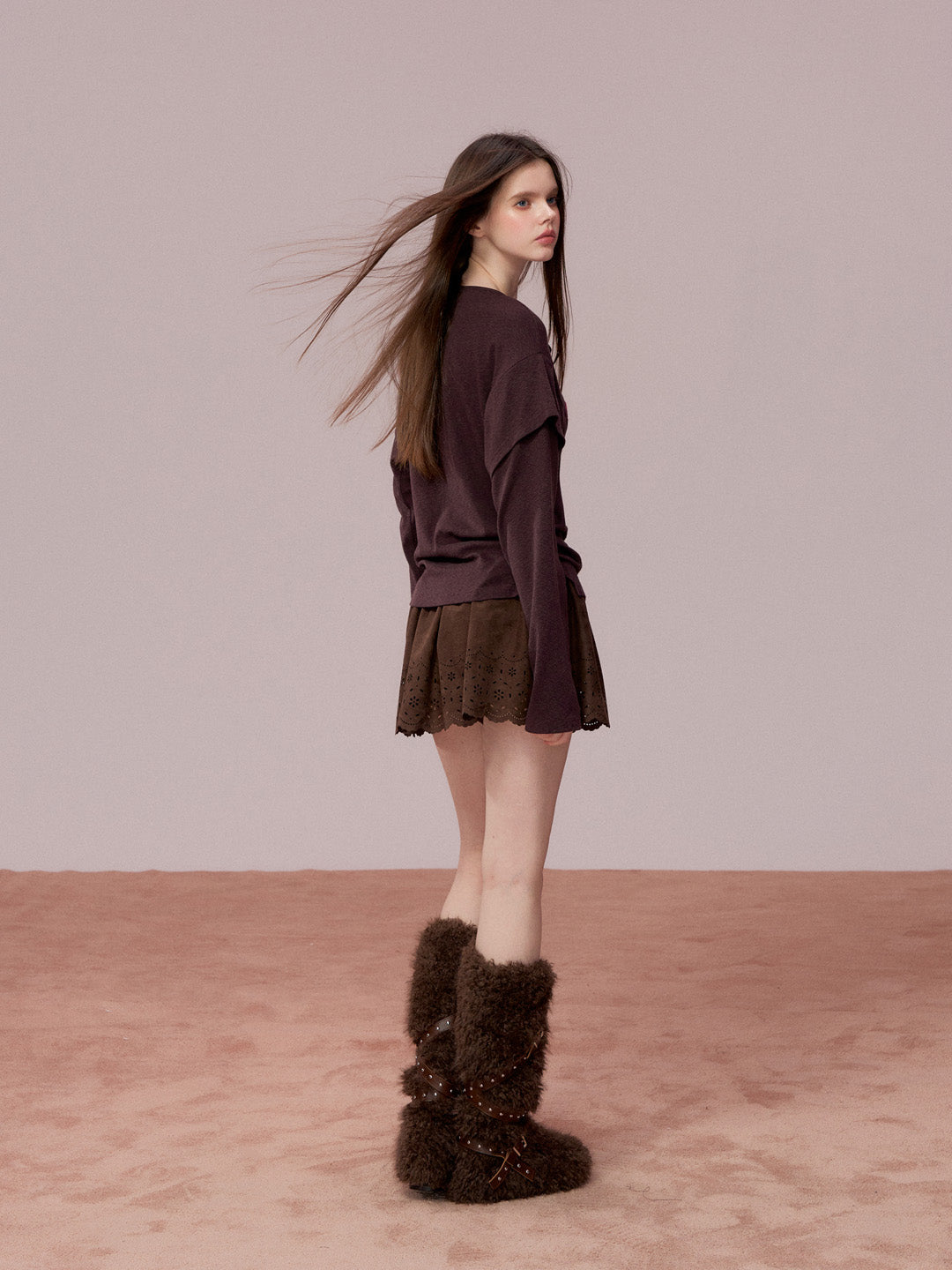 VIA PITTI VIADTP741 Fake Two Piece 3D Embroidered Loose Long Sleeve T