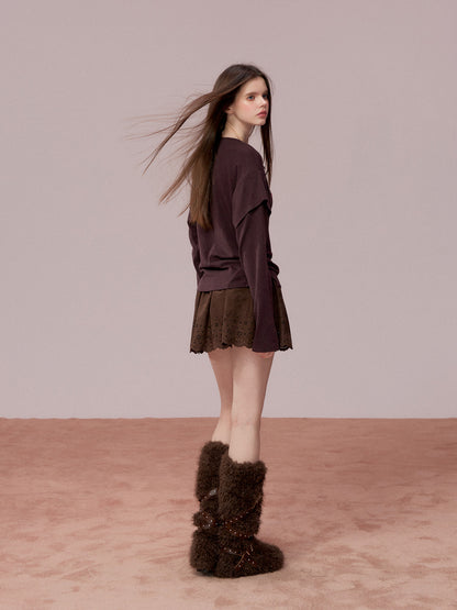 VIA PITTI VIADTP741 Fake Two Piece 3D Embroidered Loose Long Sleeve T