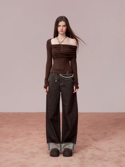 VIA PITTI VIADTP667 Irregular off shoulder long sleeved T-shirt