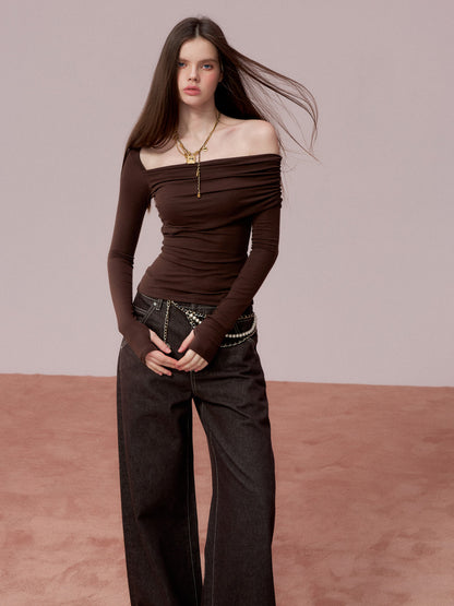 VIA PITTI VIADTP667 Irregular off shoulder long sleeved T-shirt