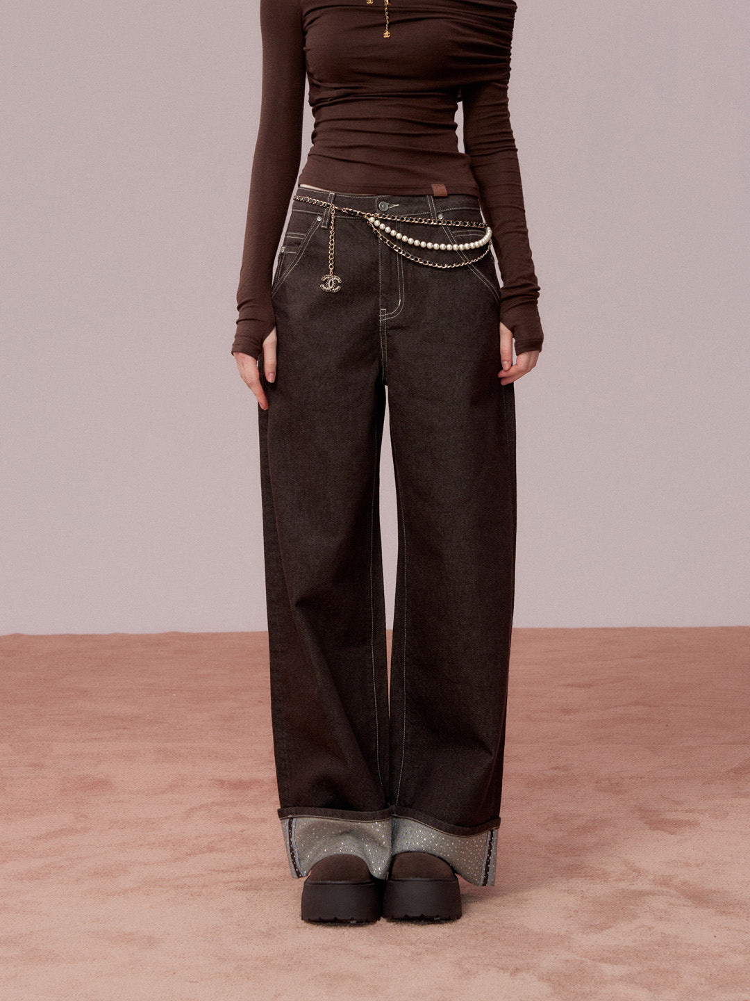 VIA PITTI VIADP715 Hemp up rhinestone jeans