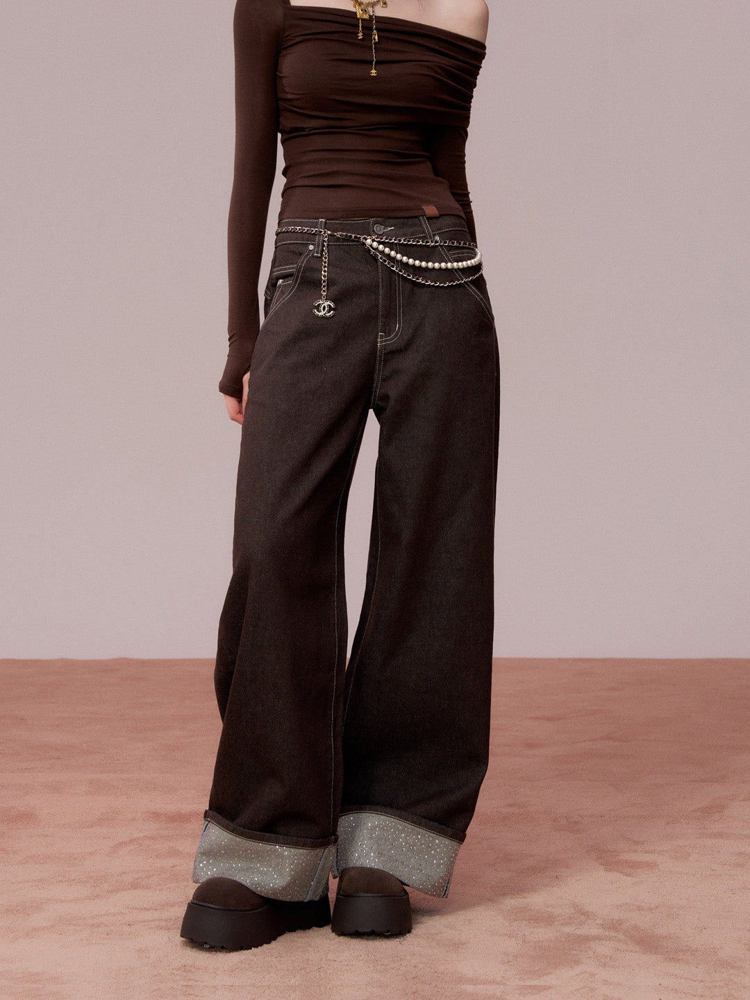 VIA PITTI VIADP715 Hemp up rhinestone jeans