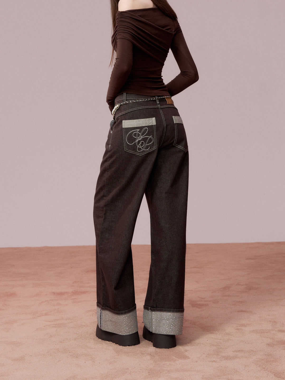 VIA PITTI VIADP715 Hemp up rhinestone jeans