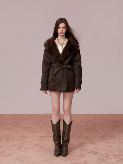 VIA PITTI VIADC681 Fur and leather one-piece waist cinching coat