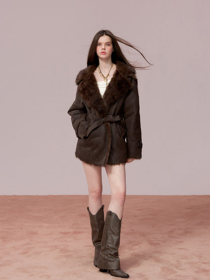 VIA PITTI VIADC681 Fur and leather one-piece waist cinching coat