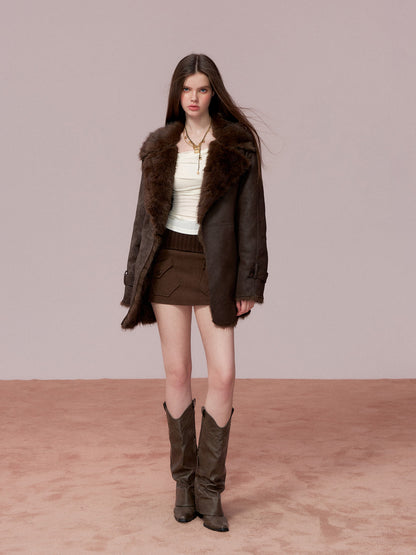 VIA PITTI VIADC681 Fur and leather one-piece waist cinching coat