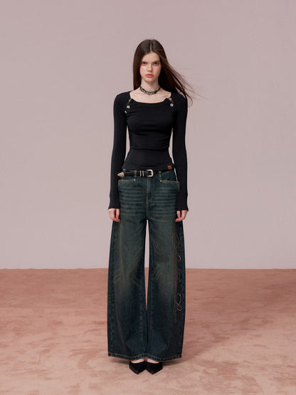 VIA PITTI VIADP738 Diamond letter denim pants
