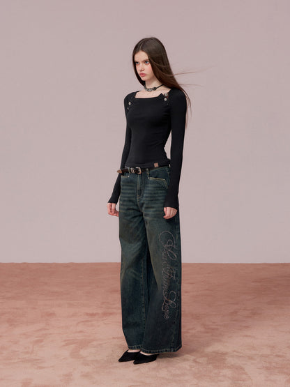 VIA PITTI VIADP738 Diamond letter denim pants