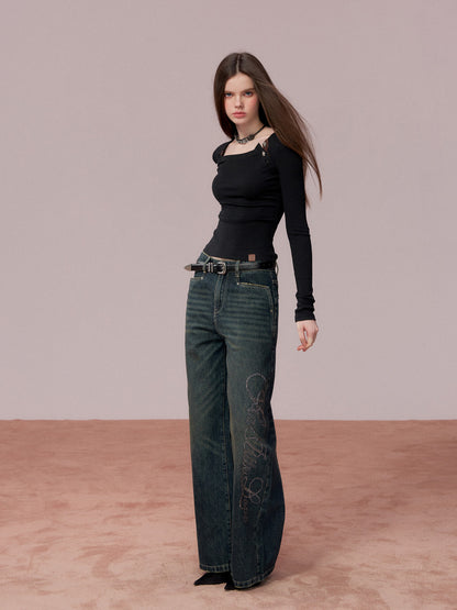 VIA PITTI VIADTP705 Rose button decoration base long sleeved T