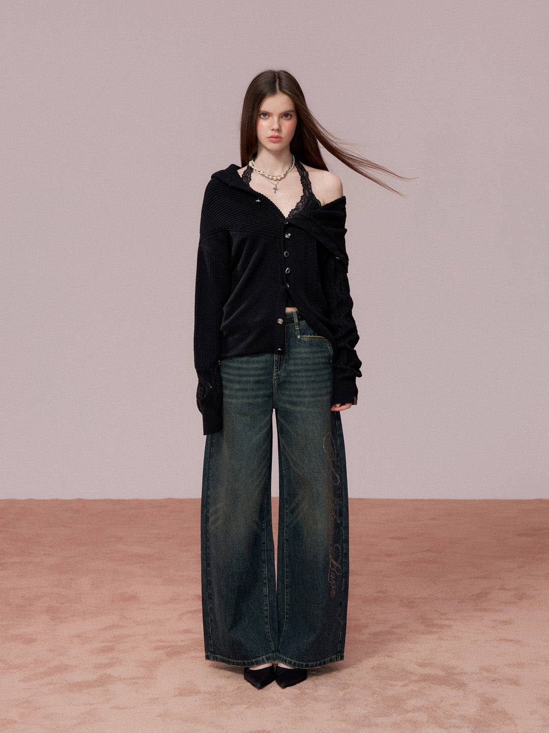 VIA PITTI VIADK749 High necked irregular button woolen jacket