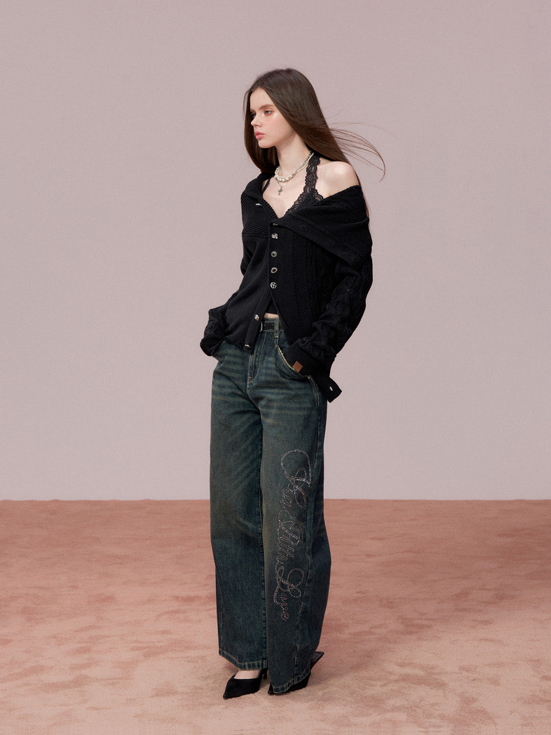 VIA PITTI VIADP738 Diamond letter denim pants