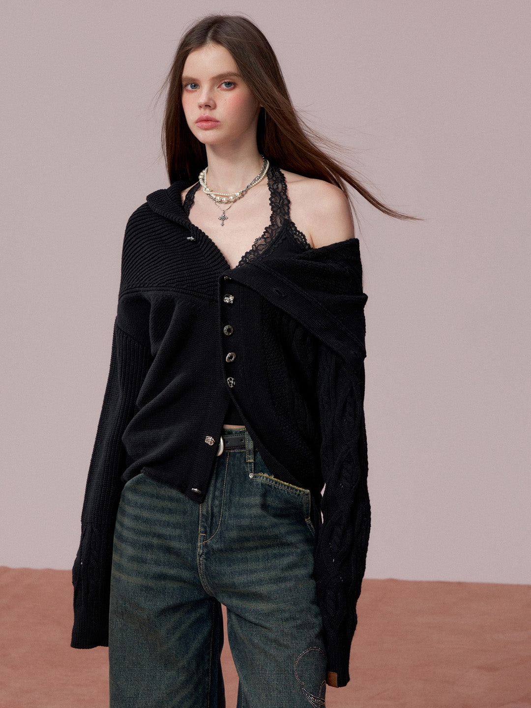 VIA PITTI VIADK749 High necked irregular button woolen jacket