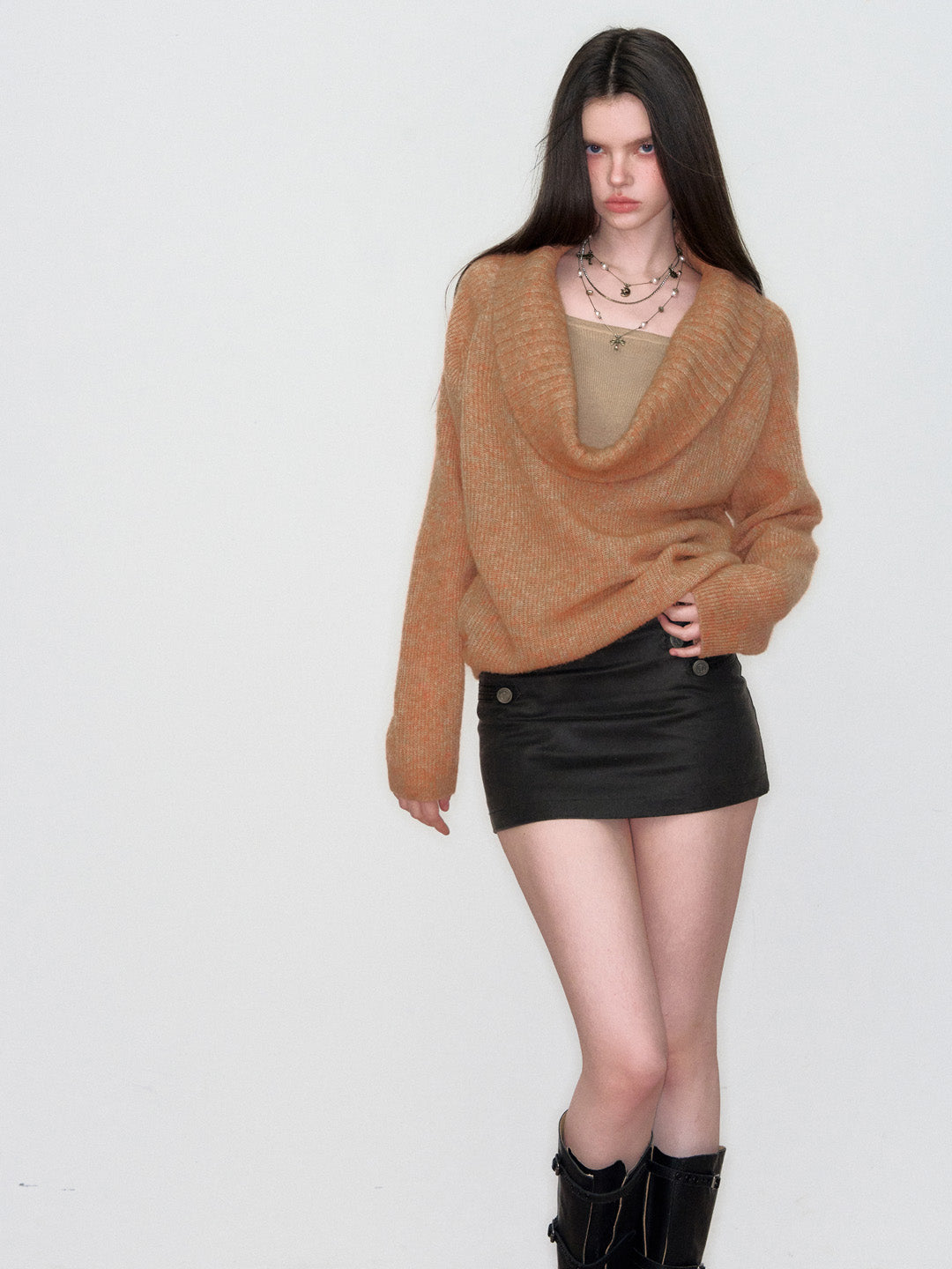 VIA PITTI VIAAK868 Fake two large necked mohair and wool pullover sweaters