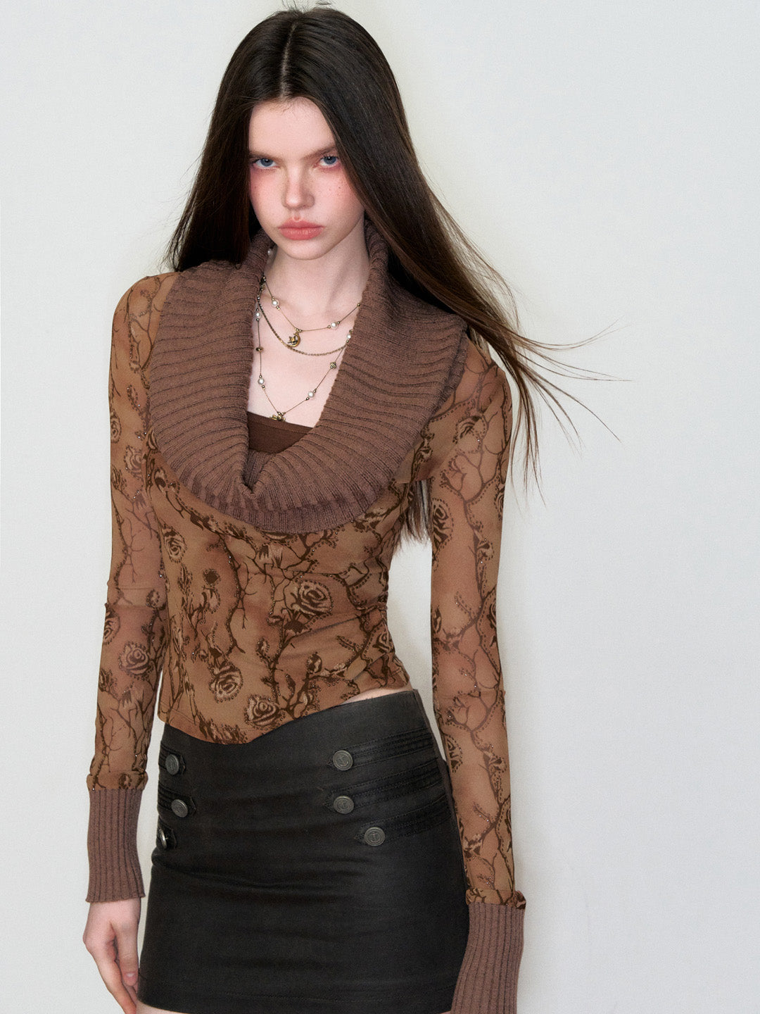 VIA PITTI VIAATP808 Splicing off shoulder long sleeved T-shirt