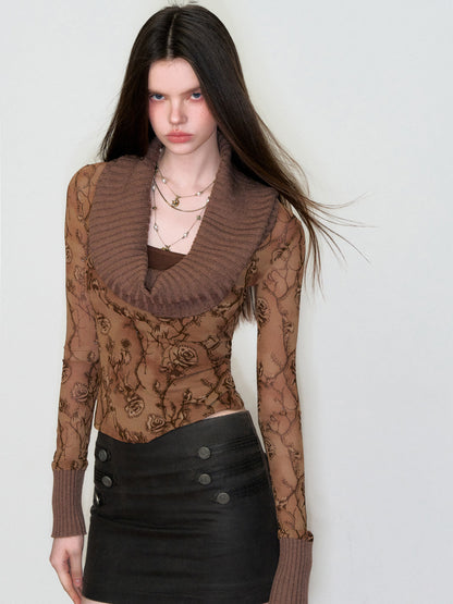 VIA PITTI VIAATP808 Splicing off shoulder long sleeved T-shirt