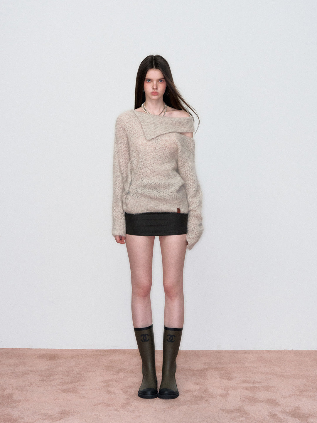 VIA PITTI VIAAK876 Off shoulder design with hollowed out alpaca wool sweater