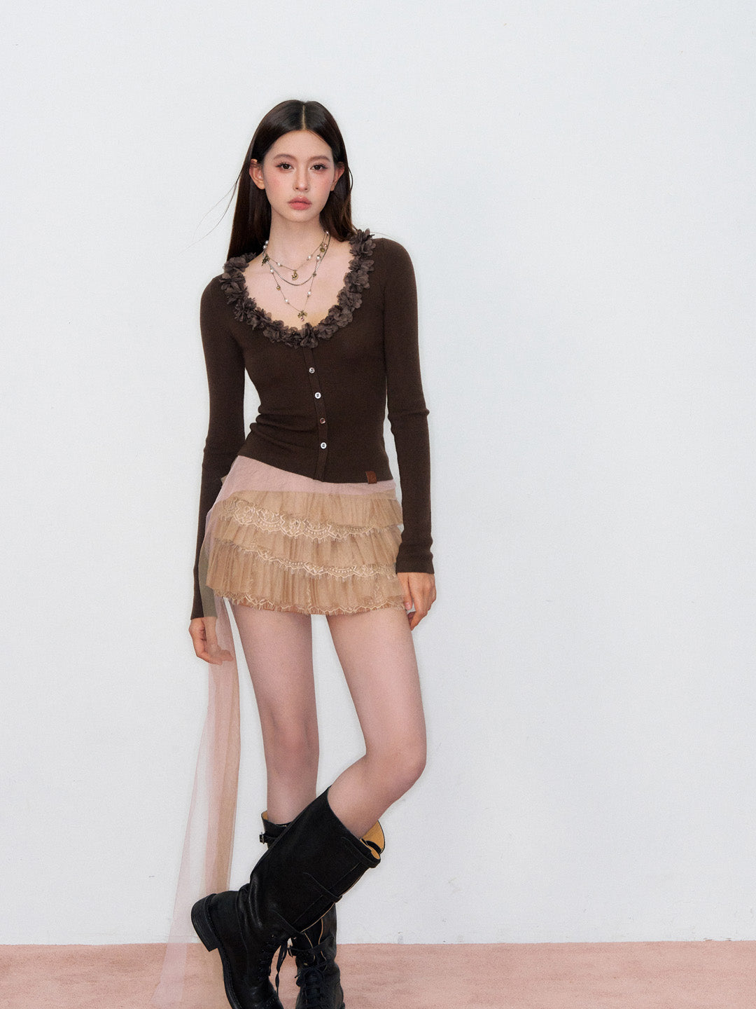 VIA PITTI VIAAK873 3D flower mulberry silk wool woven base top