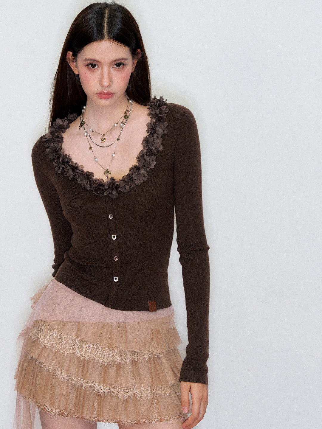 VIA PITTI VIAAK873 3D flower mulberry silk wool woven base top