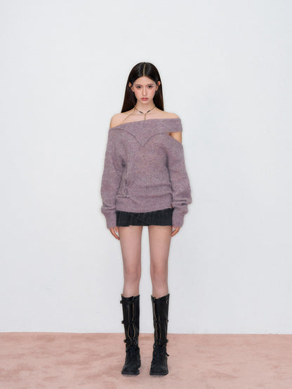 VIA PITTI VIAAK876 Off shoulder design with hollowed out alpaca wool sweater