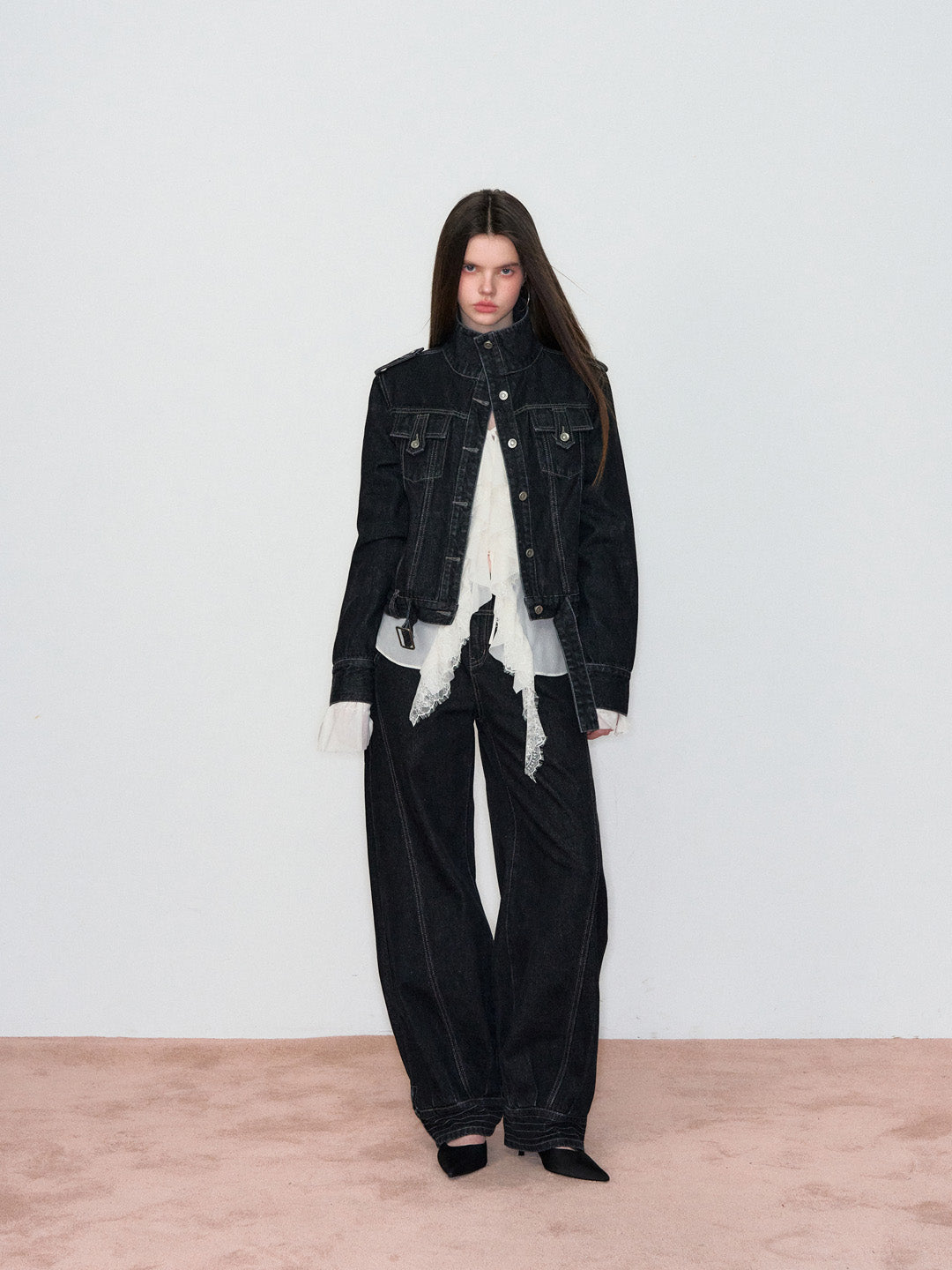 VIA PITTI VIAAC857 Stand up collar denim jacket