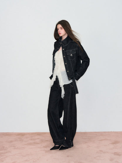 VIA PITTI VIAAC857 Stand up collar denim jacket