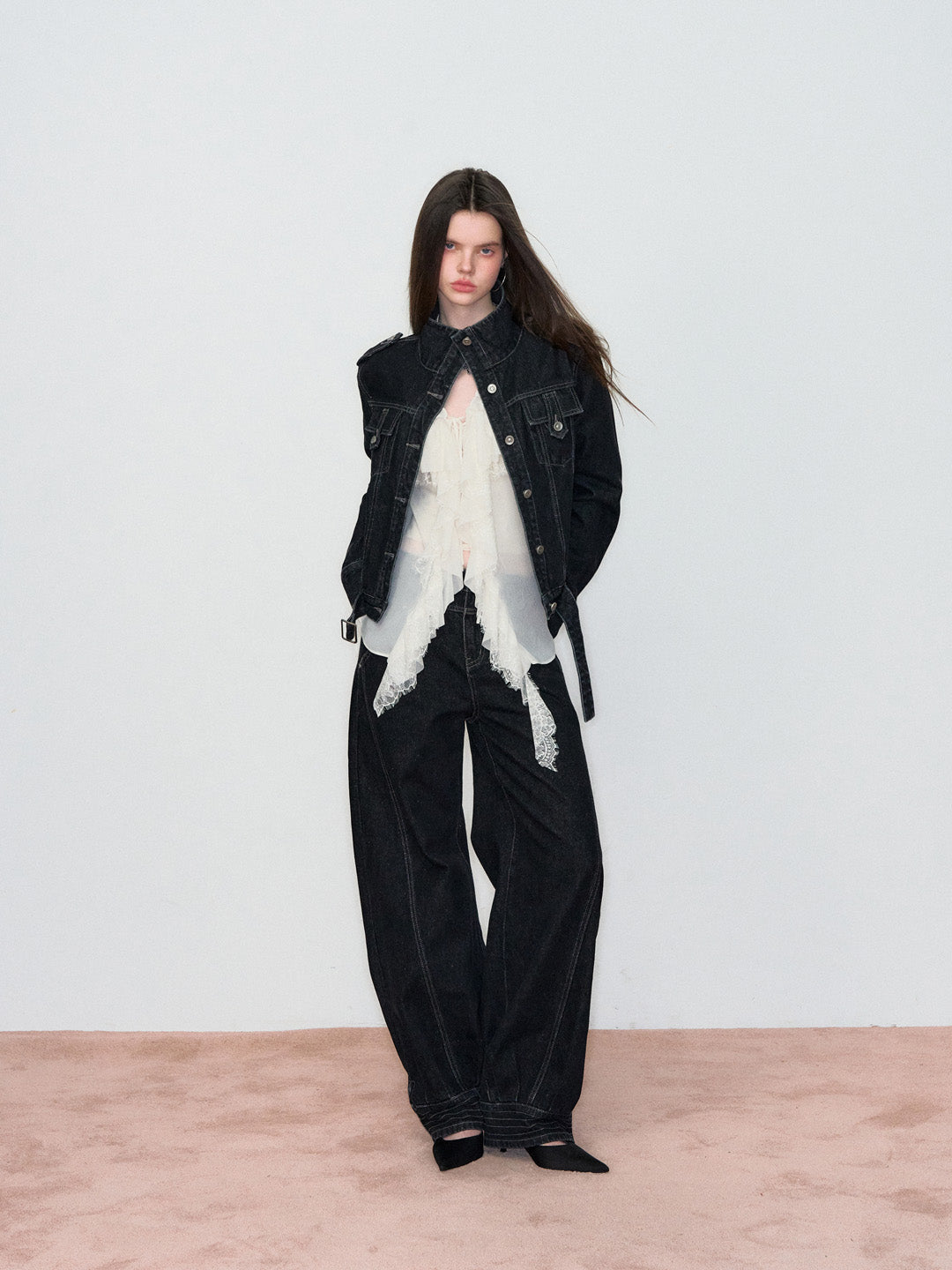 VIA PITTI VIAAC857 Stand up collar denim jacket