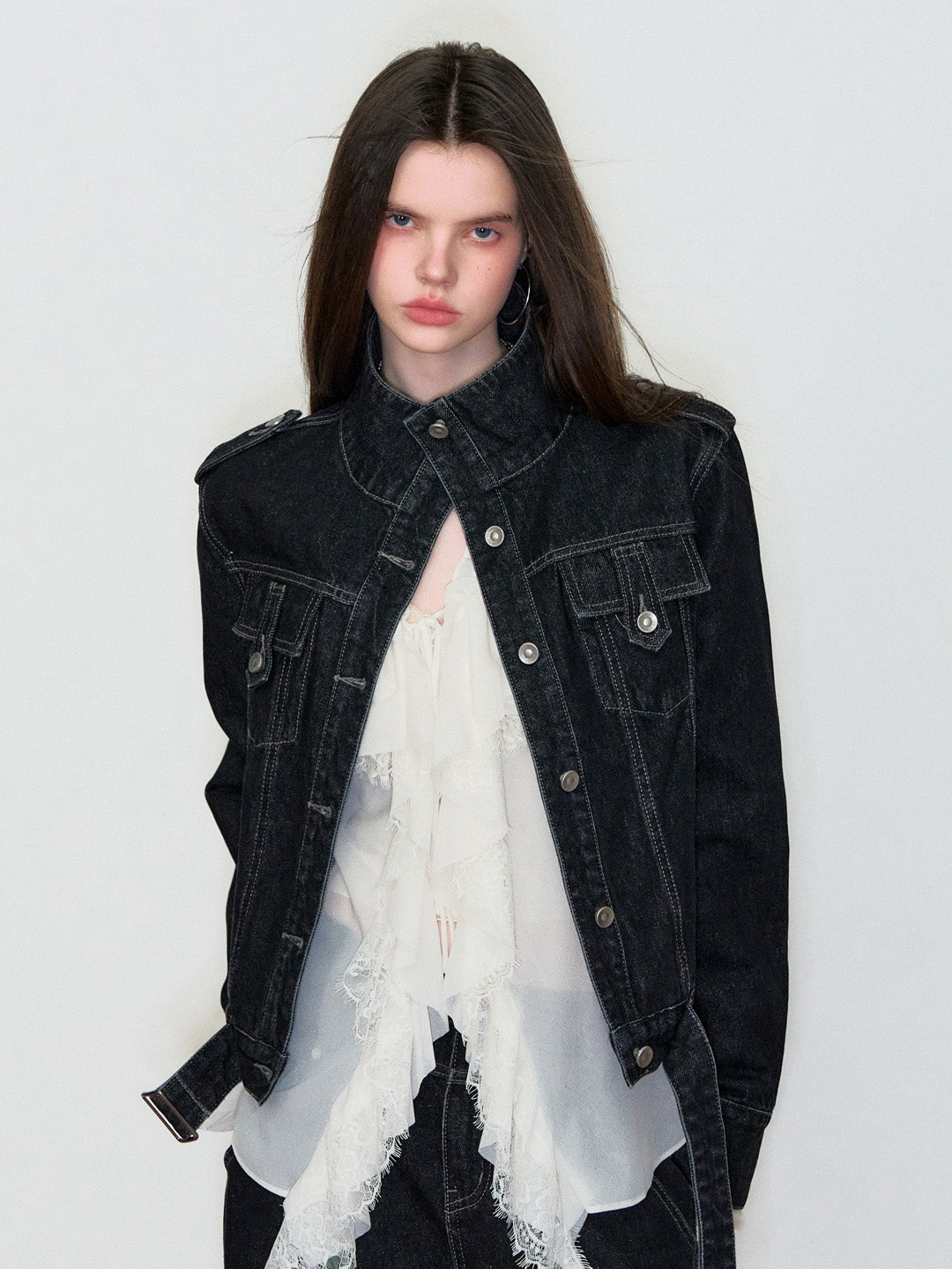 VIA PITTI VIAAC857 Stand up collar denim jacket