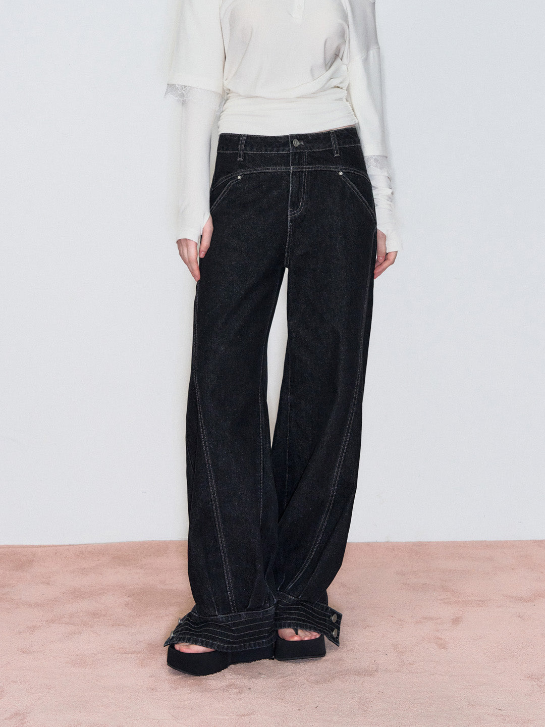 VIA PITTI VIAAP840 Embroidered loose fit denim pants