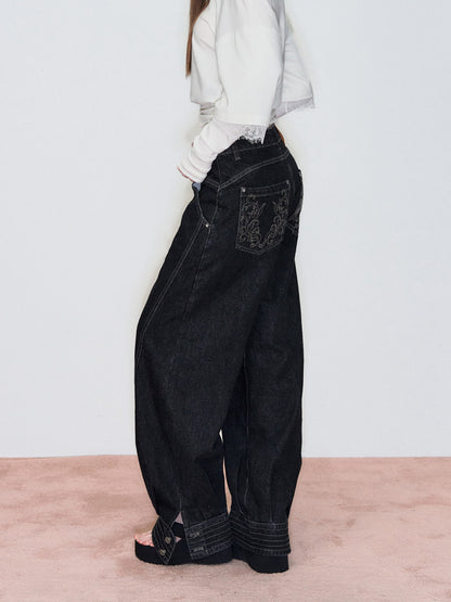 VIA PITTI VIAAP840 Embroidered loose fit denim pants