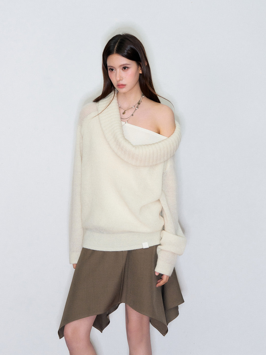 VIA PITTI VIAAK868 Fake two large necked mohair and wool pullover sweaters