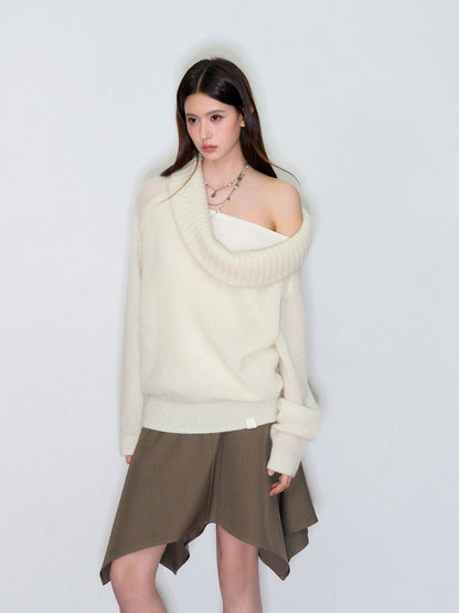 VIA PITTI VIAAK868 Fake two large necked mohair and wool pullover sweaters