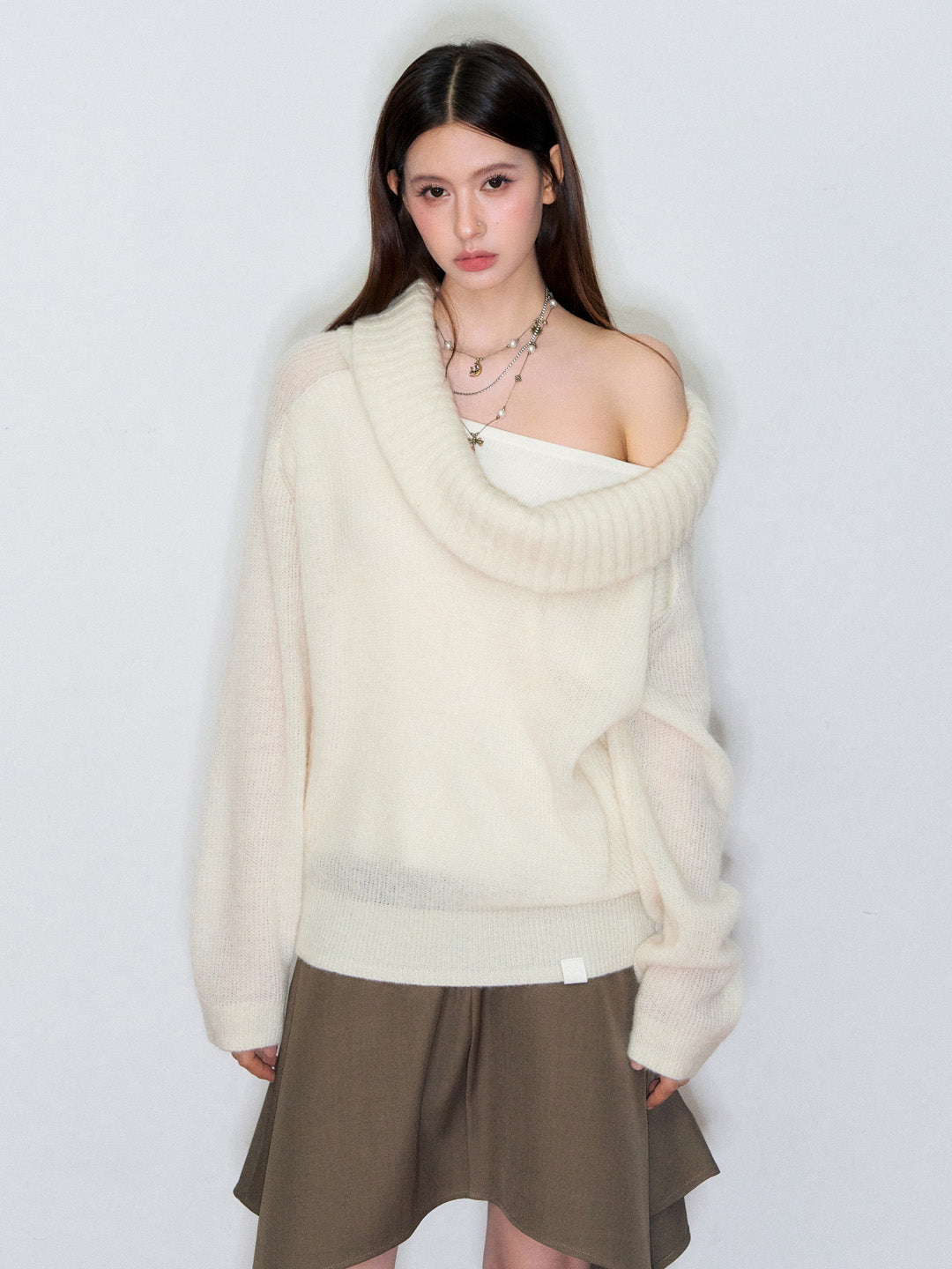 VIA PITTI VIAAK868 Fake two large necked mohair and wool pullover sweaters