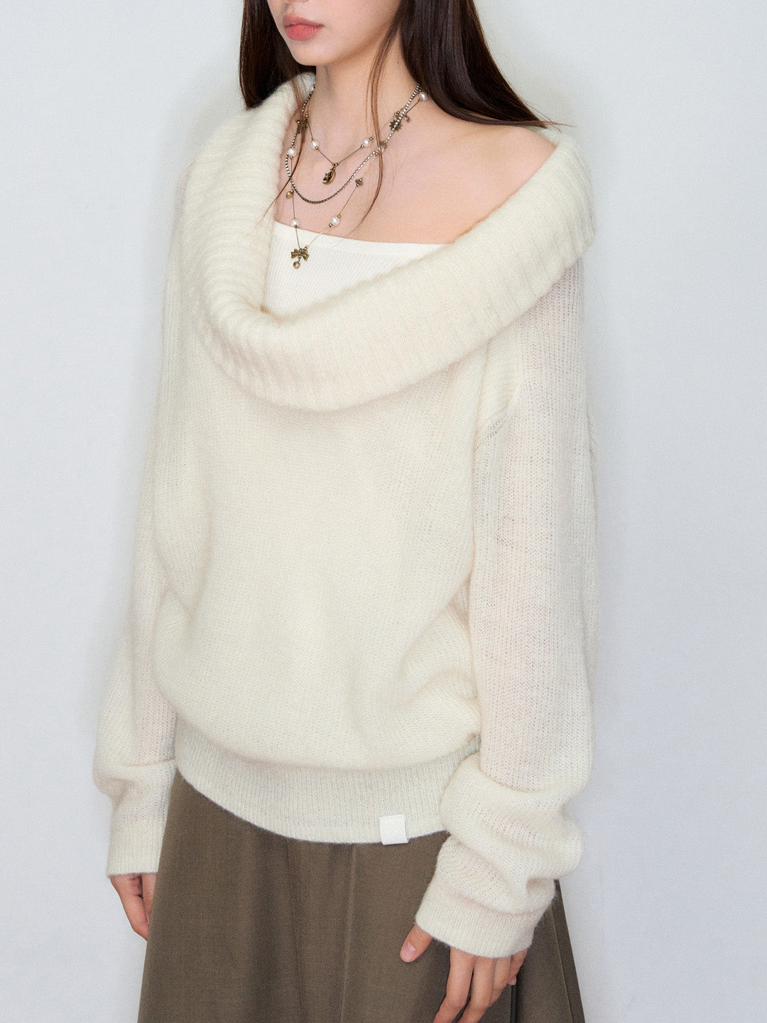 VIA PITTI VIAAK868 Fake two large necked mohair and wool pullover sweaters