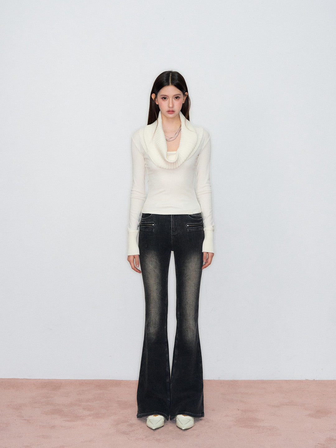 VIA PITTI VIAATP808 Splicing off shoulder long sleeved T-shirt