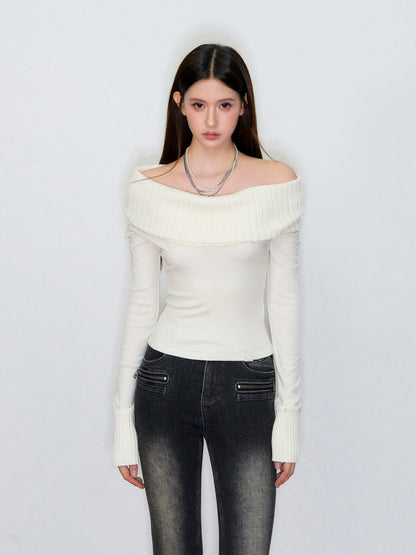 VIA PITTI VIAATP808 Splicing off shoulder long sleeved T-shirt