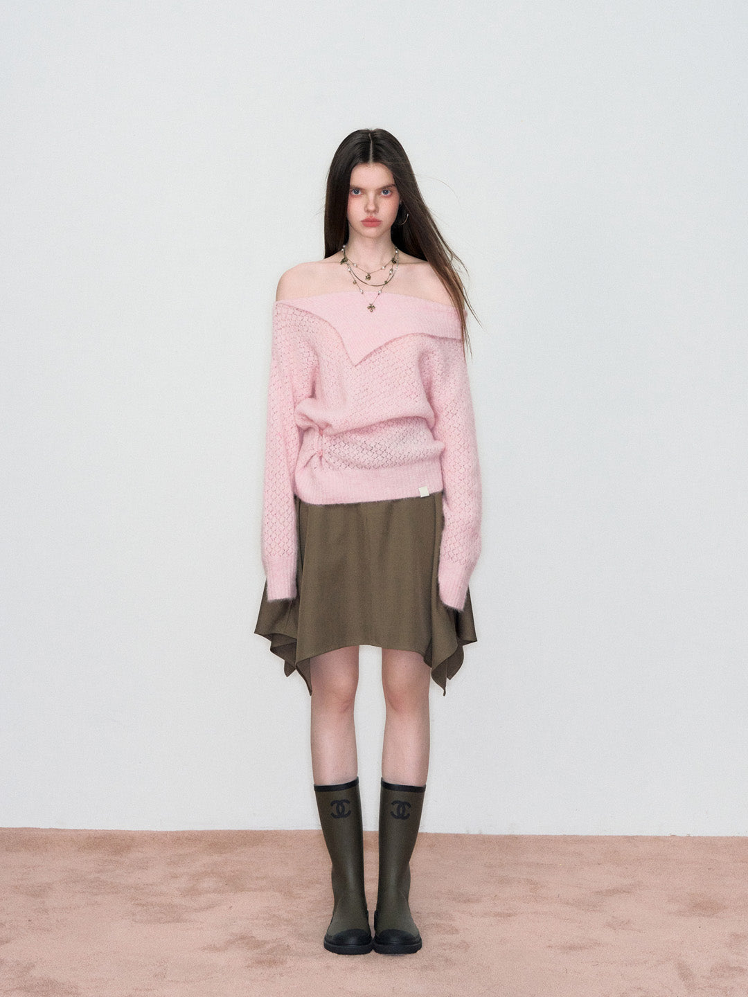 VIA PITTI VIAAK876 Off shoulder design with hollowed out alpaca wool sweater