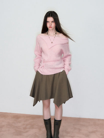 VIA PITTI VIAAK876 Off shoulder design with hollowed out alpaca wool sweater