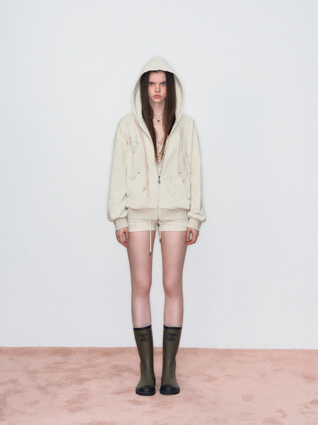 VIA PITTI VIAAC820&amp;VIAAP834 Diamond Pony Hoodie + Shorts Set