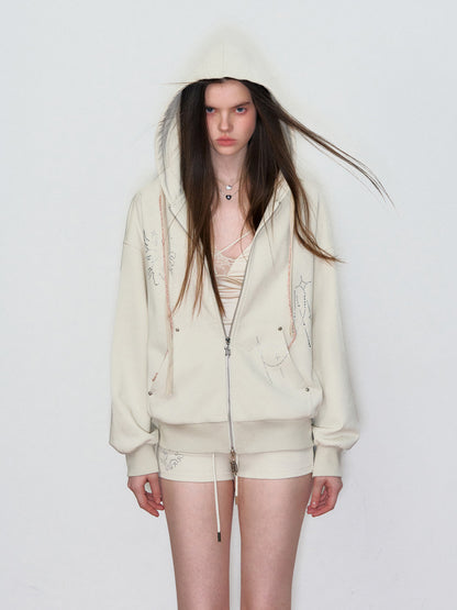 VIA PITTI VIAAC820&amp;VIAAP834 Diamond Pony Hoodie + Shorts Set