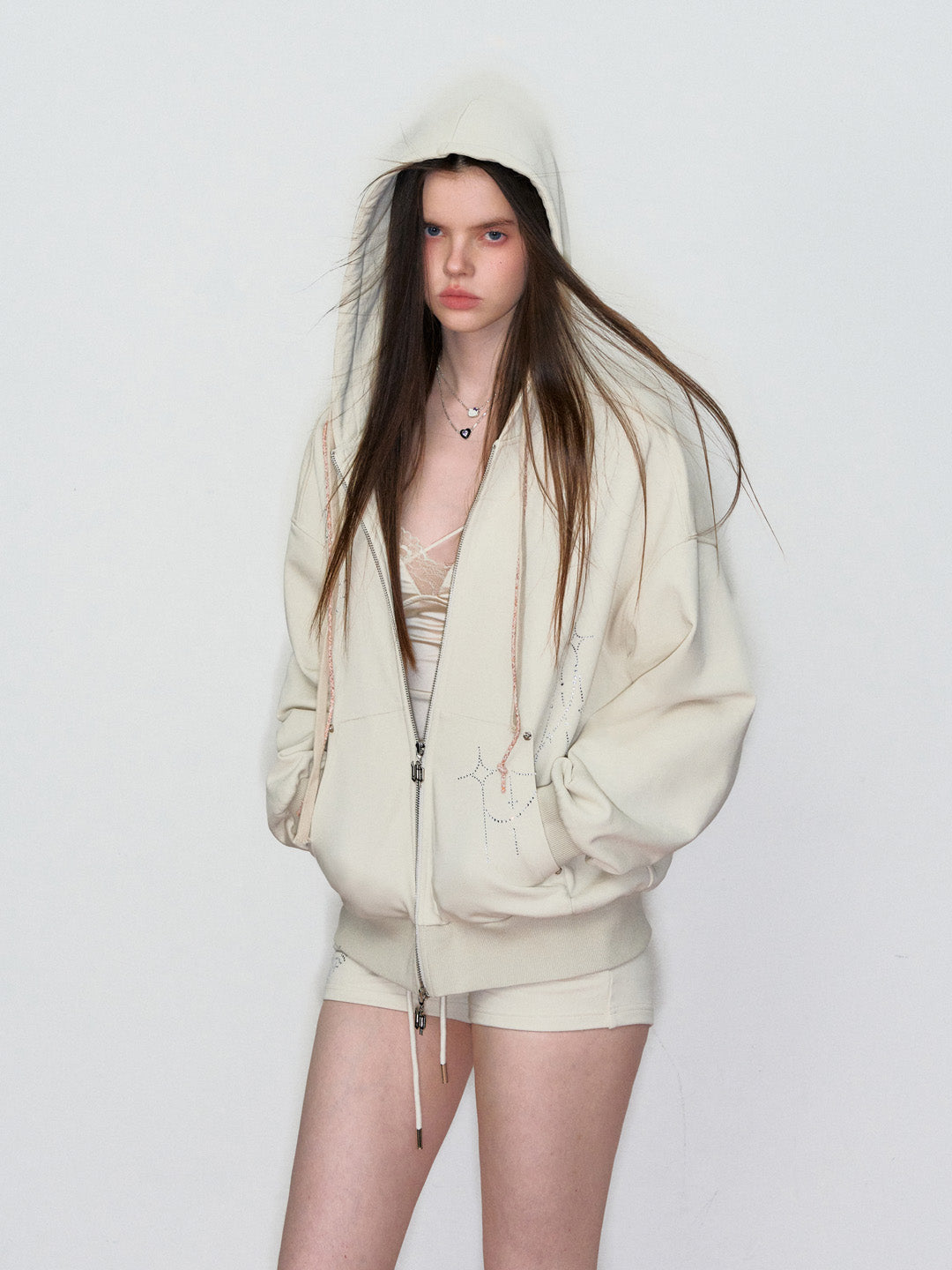 VIA PITTI VIAAC820&amp;VIAAP834 Diamond Pony Hoodie + Shorts Set