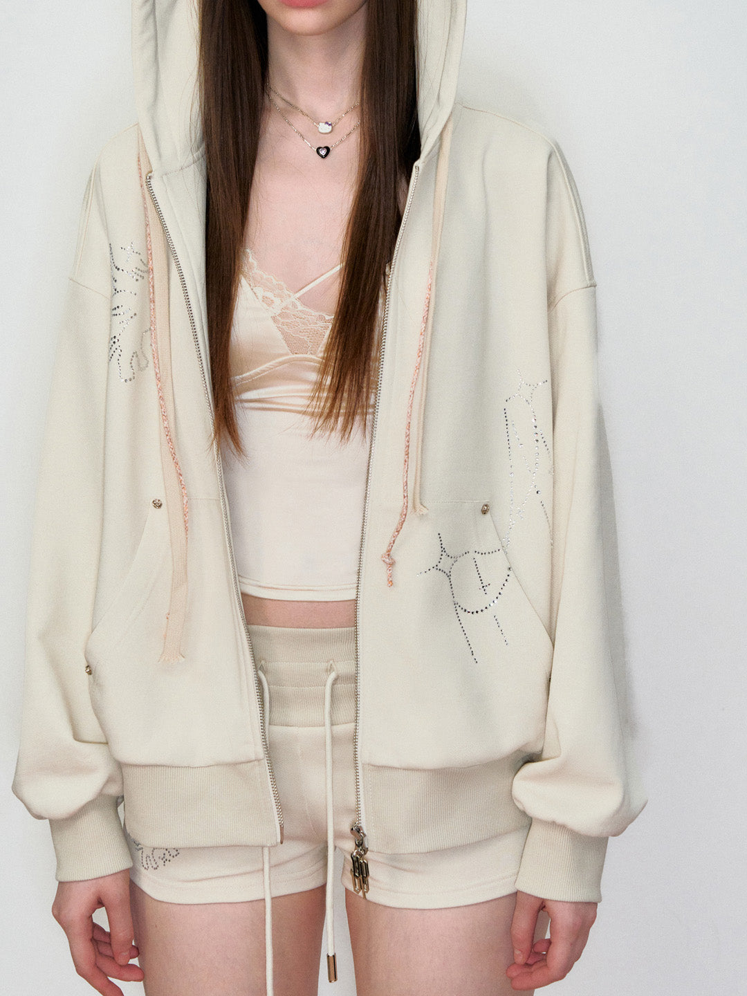 VIA PITTI VIAAC820&amp;VIAAP834 Diamond Pony Hoodie + Shorts Set
